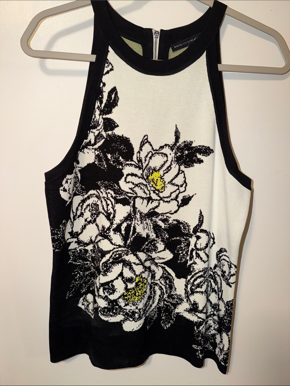 White House Black Market Black, White & Yellow Floral Knit Tank NWOT
